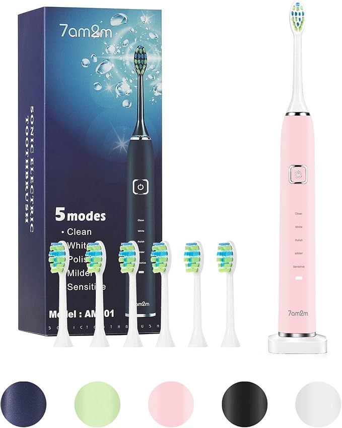 7am2m Sonic Electric Toothbrush with 6 Brush Heads for Kids, Wireless Fast Charge, One Charge for... | Amazon (US)
