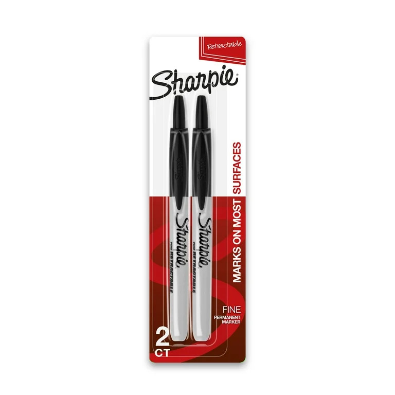 Sharpie Retractable Permanent Markers, Fine Point, Black, 2 Count | Walmart (US)