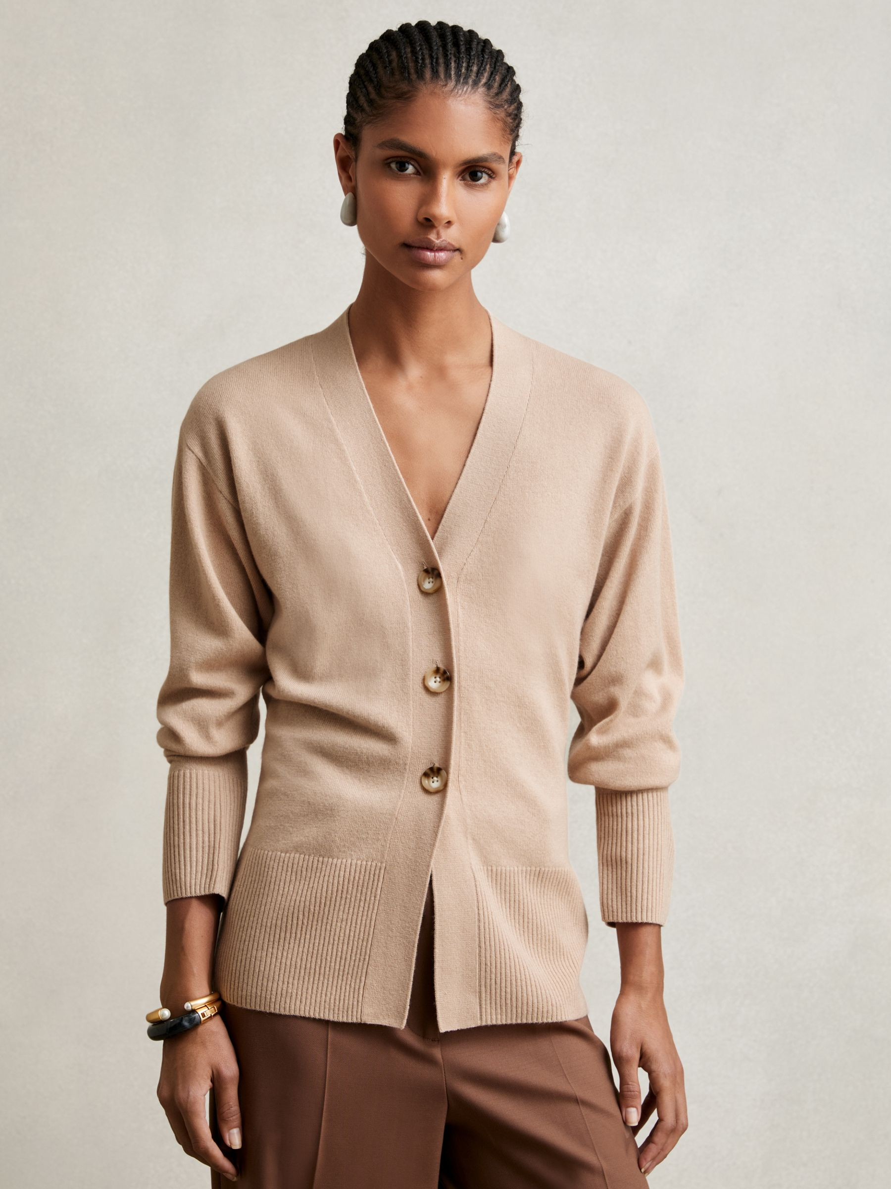 Reiss Wool-Blend Fitted Cardigan With Cashmere in Neutral - REISS | Reiss UK