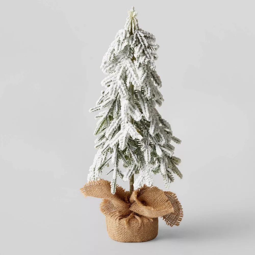 2' Potted Flocked Downswept Mini Village Pine Medium Artificial