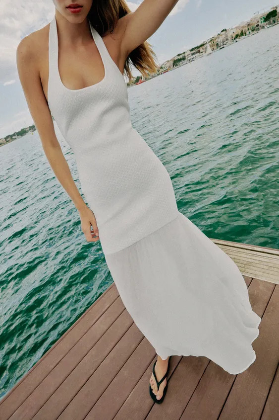 COMBINATION KNIT HALTER DRESS | Zara US