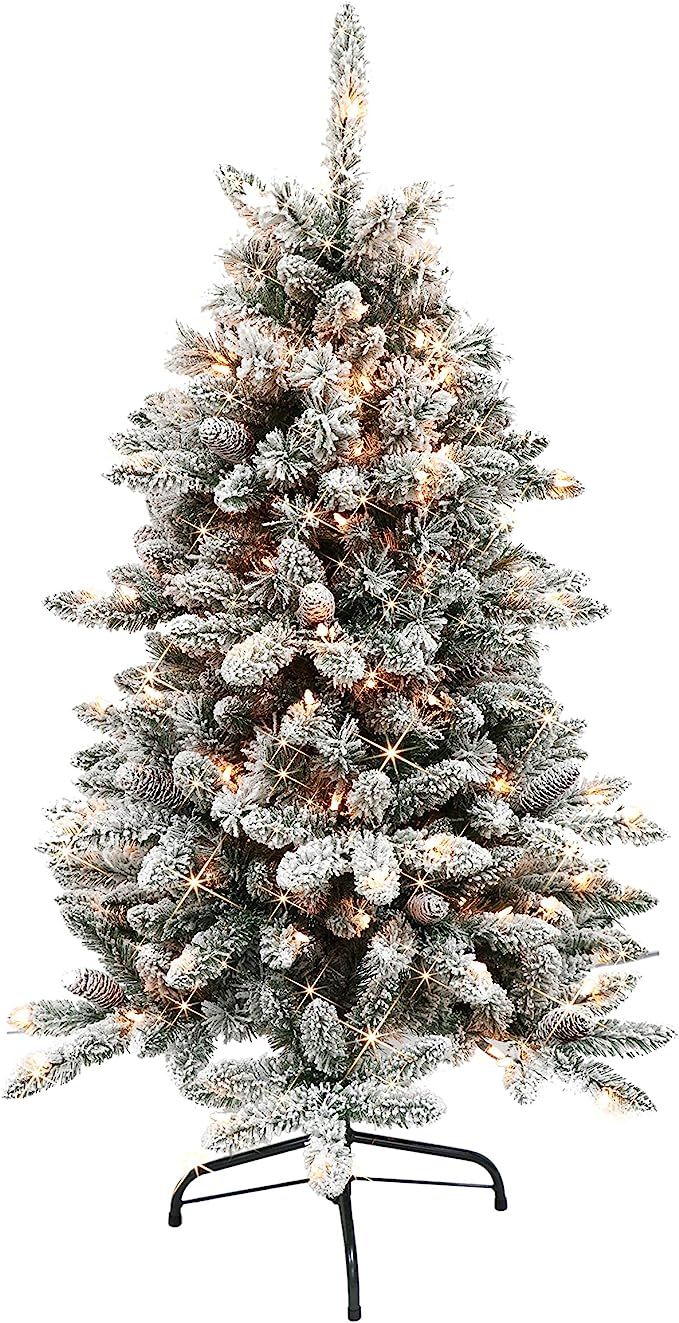 Puleo International 4.5 Foot Pre-Lit Flocked Bennington Fir Artificial Christmas Tree with 150 UL... | Amazon (US)