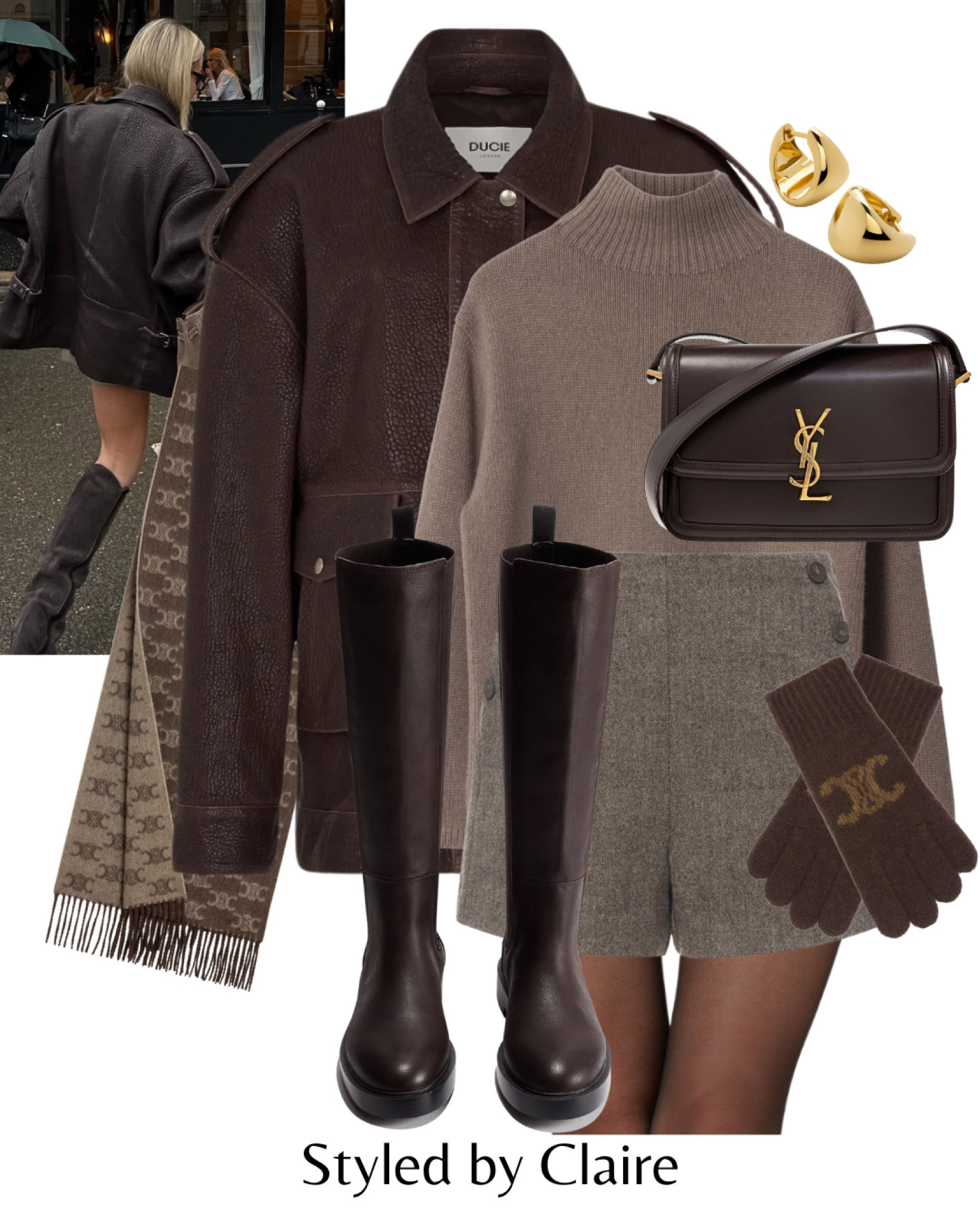 Styling DUCIE LONDON🤎
Tags: oversized leather jackets brown knee high boots herringbone shorts cashmere mole turtleneck jumper YSL bag Celine scarf and gloves earrings fashion autumn winter inspo outfit ideas casual street style city break Parisian style cool girl 

#LTKstyletip #LTKwinter #LTKshoes