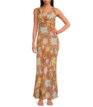 Sophie Star Fawn Print Cowl Neck Sleevless Maxi Dress | Dillard's