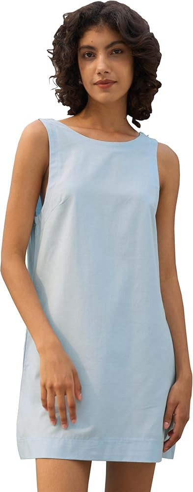 Womens Summer Crew Neck Sleeveless Open Back Dress Casual Beach Sunshine Cotton Linen Mini Dress | Amazon (US)