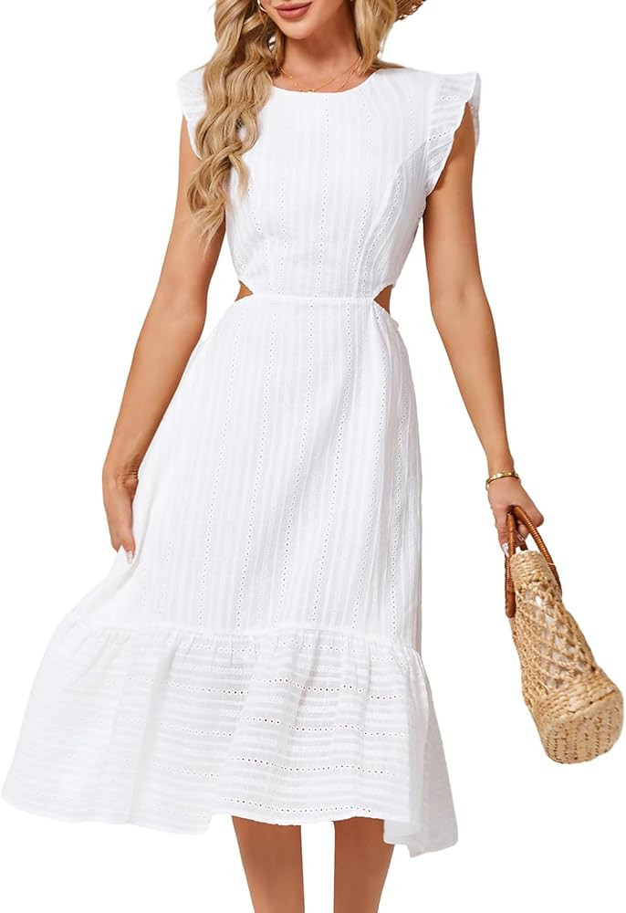 JASAMBAC Women's Summer Casual Tiered Dress Flutter Short Sleeve Dresses Elegant Flowy A Line Cut... | Amazon (US)