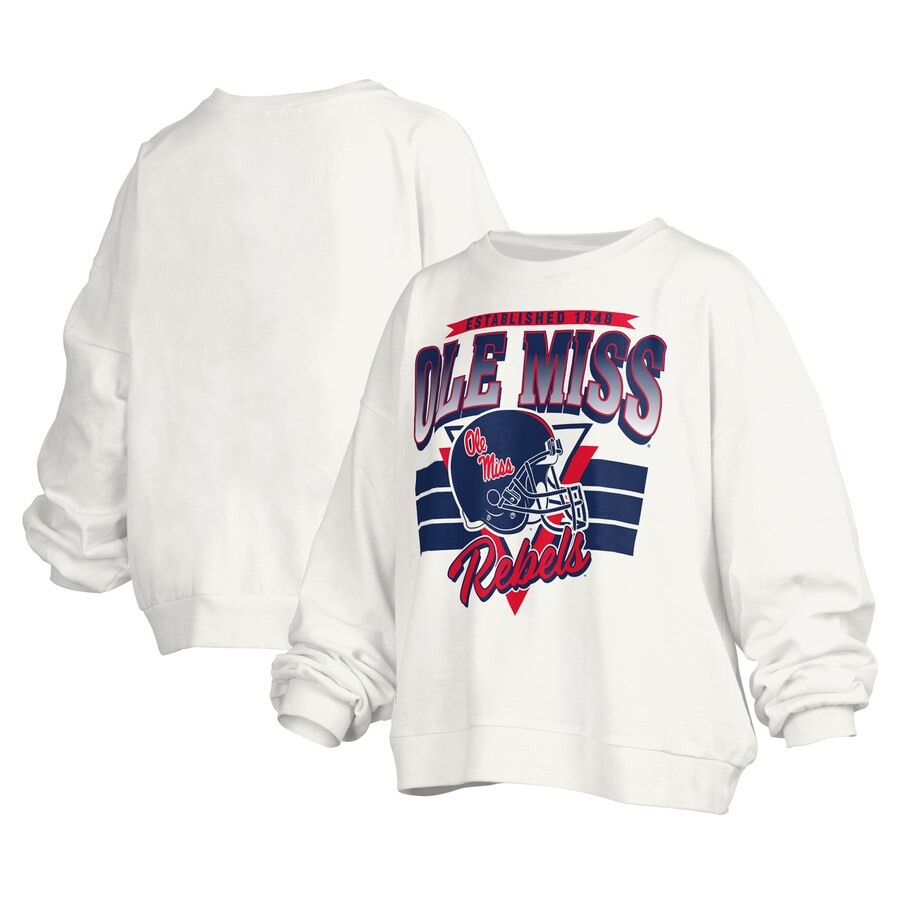 Ole Miss Rebels Pressbox Women's Janice Retro Logo Oversized Pullover Sweatshirt - White | Fanatics