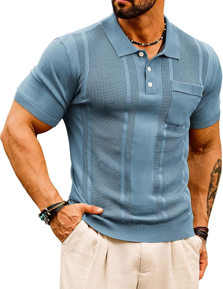GRACE KARIN Men's Knit Polo Shirts Short Sleeve Texture Lightweight Golf Shirts Sweater | Amazon (US)
