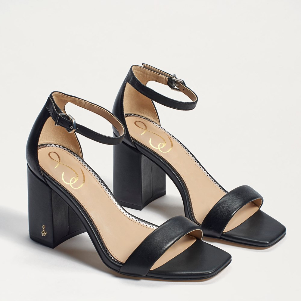 Sam Edelman Daniella Block Heel Sandal Black Leather | Sam Edelman