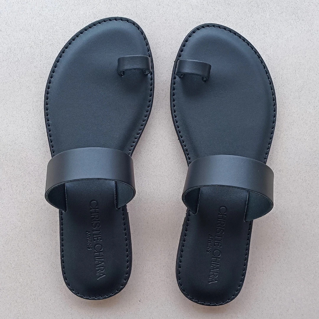 Handmade Black Leather Toe Ring Sandals, Classic Greek Design - Etsy UK | Etsy (Global)
