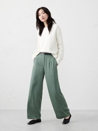 Wide-Leg High-Rise Satin Trouser | Banana Republic Factory