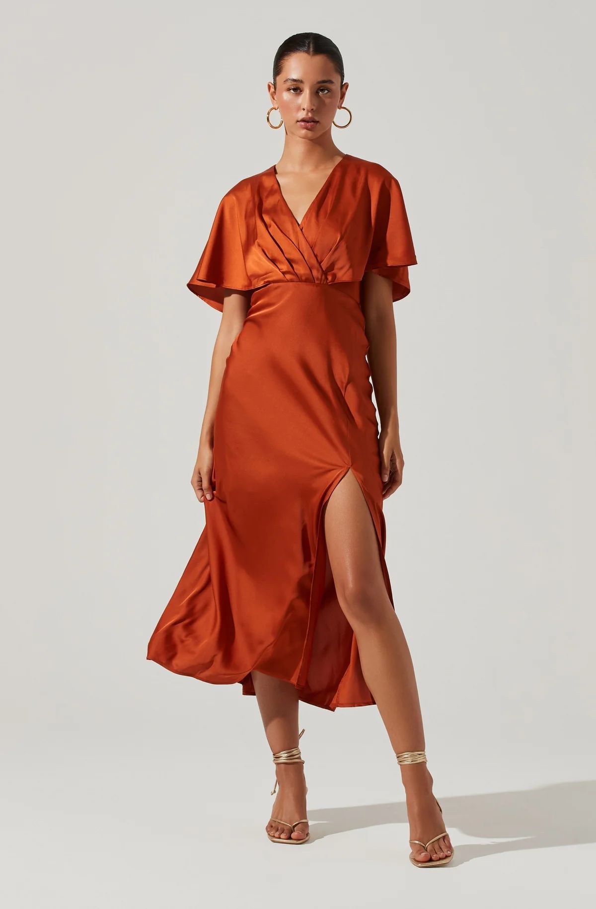 Alessia Satin Flutter Sleeve Midi Dress | ASTR The Label (US)