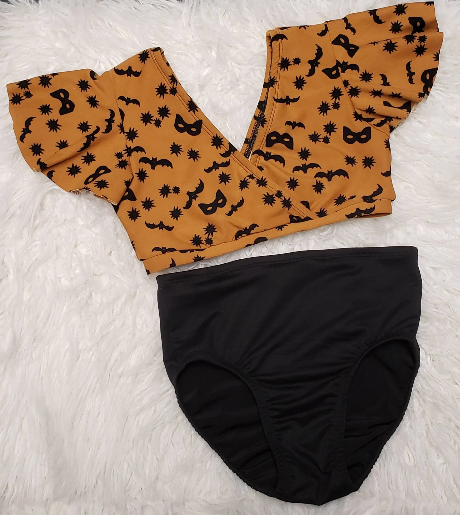 Halloween Caramel Bats Floral Flutter Sleeve 2 piece Mix-n-Match Dance Set, Girls Dancewear, Danc... | Etsy (US)