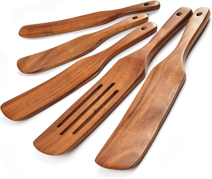 Spurtle Set,Wooden Spurtle Set of 5,Wooden Spoons for Cooking, Natural Teak Wooden Spatula for Co... | Amazon (US)