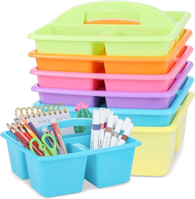 6 Pack Classroom Caddy with Handle Plastic Storage Caddy Organizer with 3 Compartments Desk Caddi... | Amazon (US)
