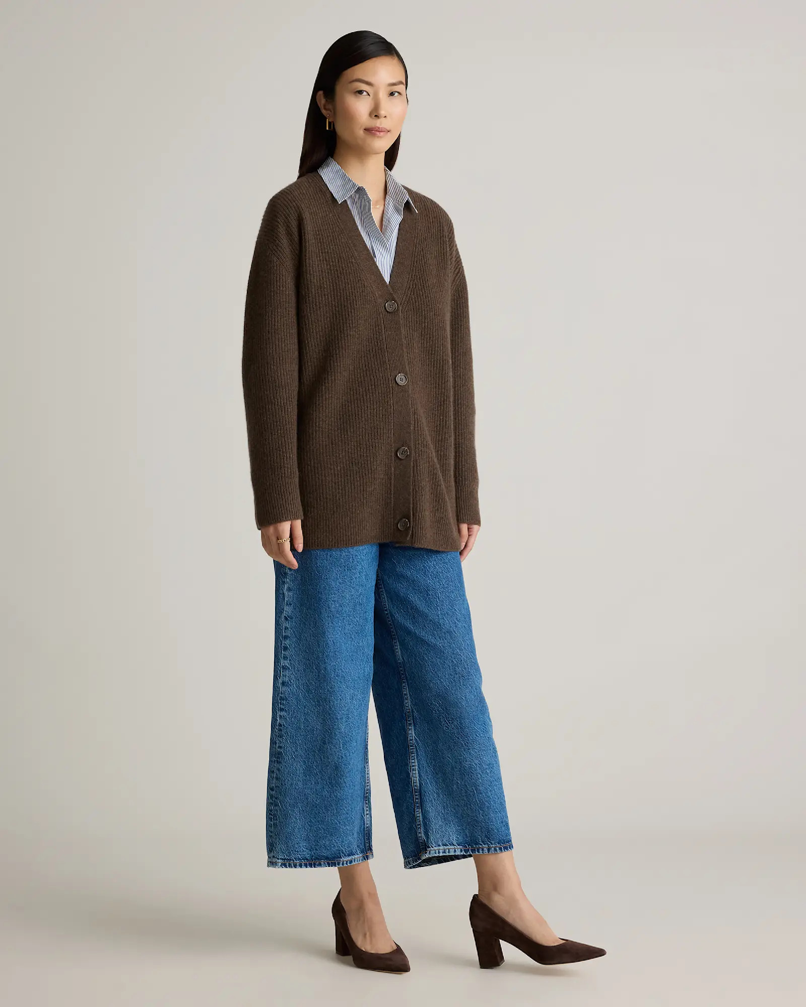 Mongolian Cashmere Oversized Boyfriend Cardigan Sweater in Brown | Quince