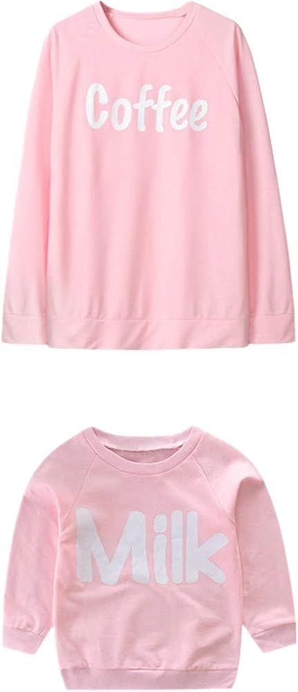 Mommy＆Me Girls Women Parent-Child Milk Coffee Print Sweatshirt Pullover Family Matching Tops Ou... | Amazon (US)