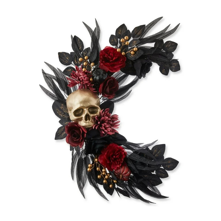 Way To Celebrate Halloween Decoration, Moon Wreath, Black and Red, Size 22" x 6" x 26" - Walmart.... | Walmart (US)