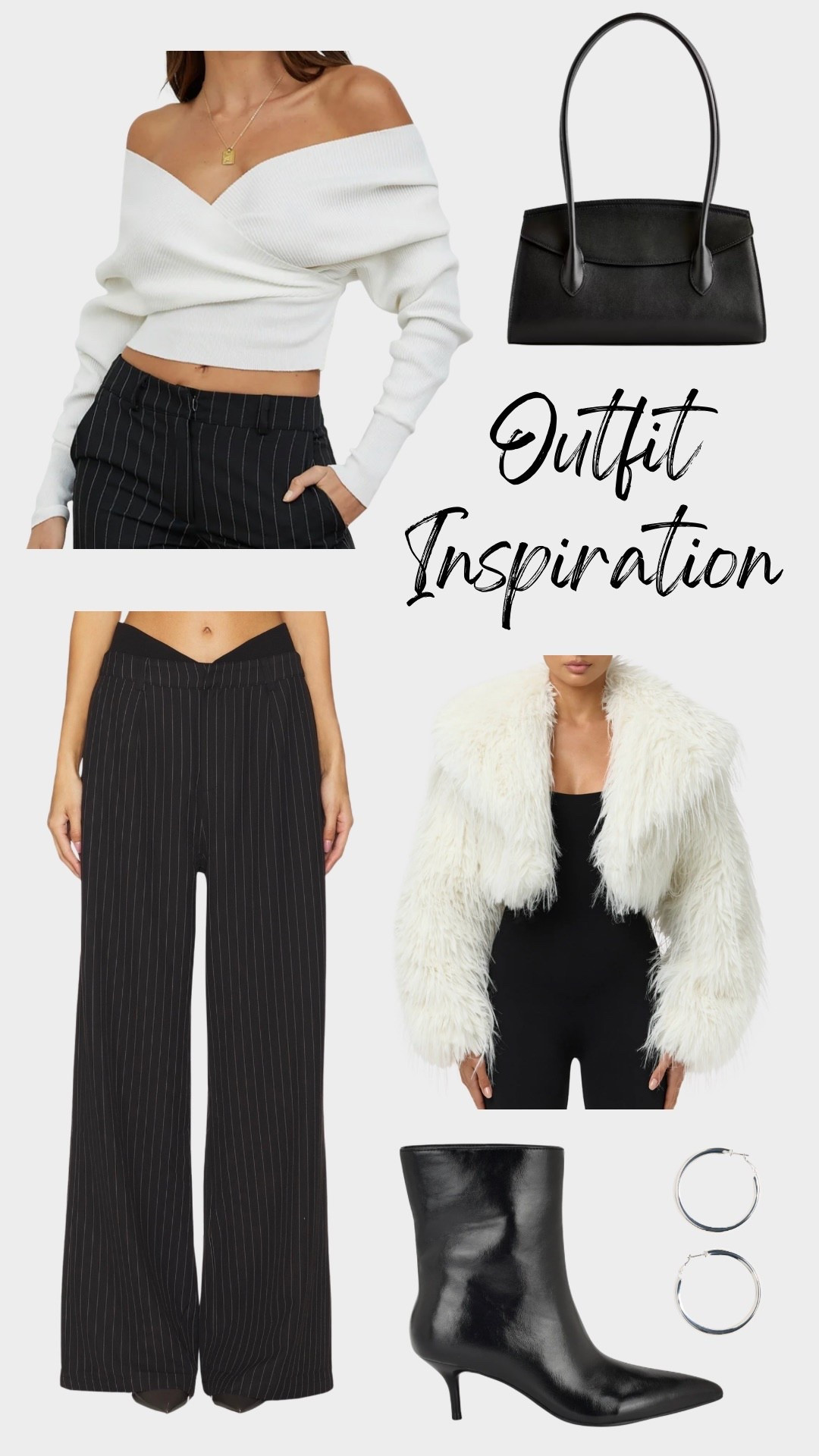 Coat is from Naked Wardrobe

Outfit inspiration, winter outfit, work outfit, dinner outfit, date night outfit, black pants, black heeled booties, black booties, white fur coat, cropped fur coat, faux fur coat, white sweater, black shoulder bag

#LTKootd #LTKBeauty #LTKSeasonal