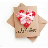 Handmade Valentine's Day Card With Crochet Flower Heart | Etsy (US)