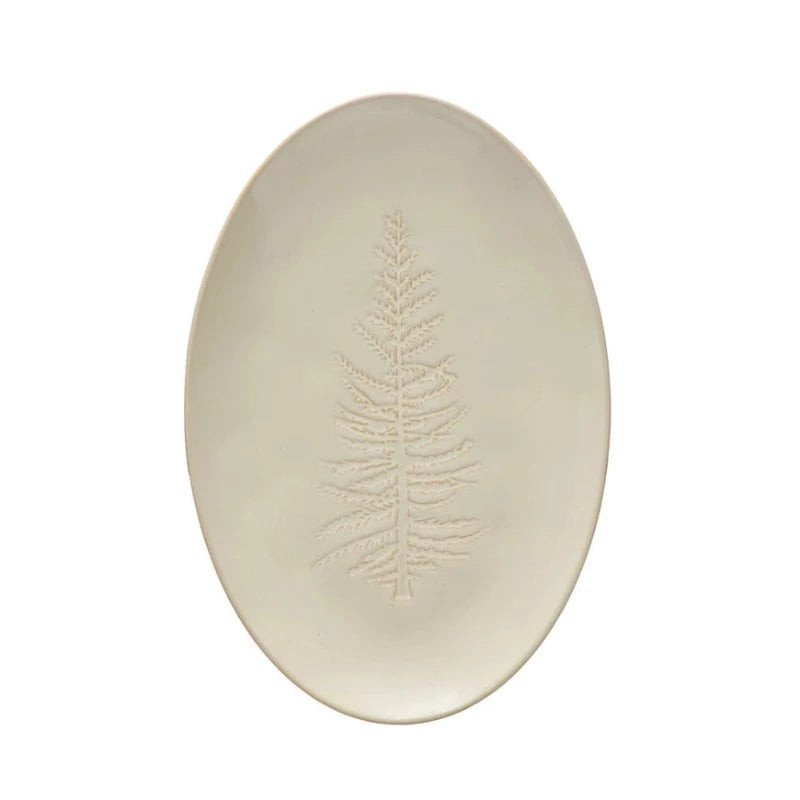 White Oval Stoneware Tree Platter | Linen & Flax Co