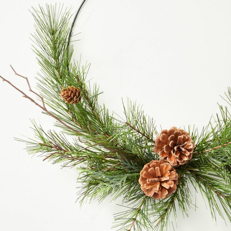 18" Pine Sprigs Seasonal Faux Wire Wreath Green - Hearth & Hand™ with Magnolia | Target
