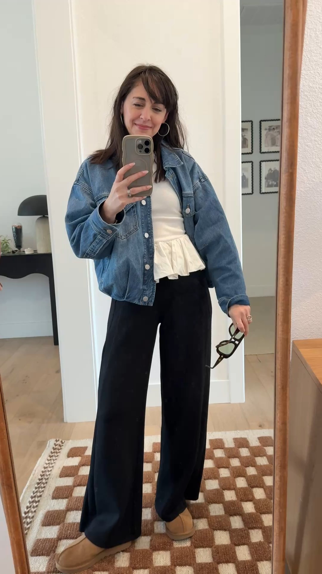 Love my not so basic basics 
1 jean jacket - supersized 
2 black sweats- track pants
3 white tank- peplum bubble hem 