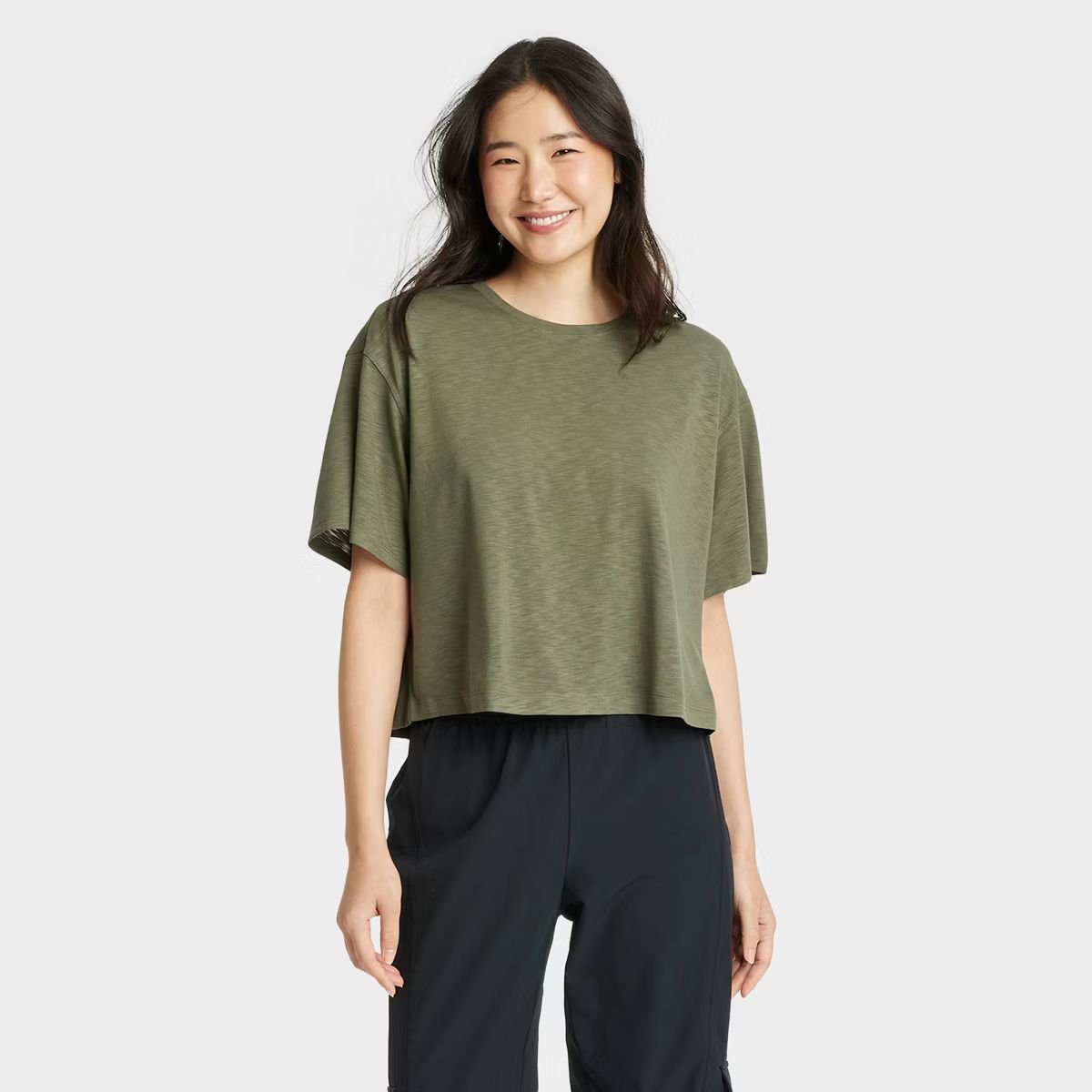 Women's Boxy Open Back Cropped Short Sleeve Shirt - JoyLab™ | Target