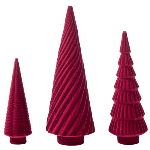 DN DECONATION 3Pcs Flocked Red Velvet Table Top Christmas Tree, Resin Xmas Tree Figurine Decor with Pine, Swirl & Wave Designs, Tree Statues Set for Christmas Indoor Decorations, Mantel, Entryway | Amazon (US)
