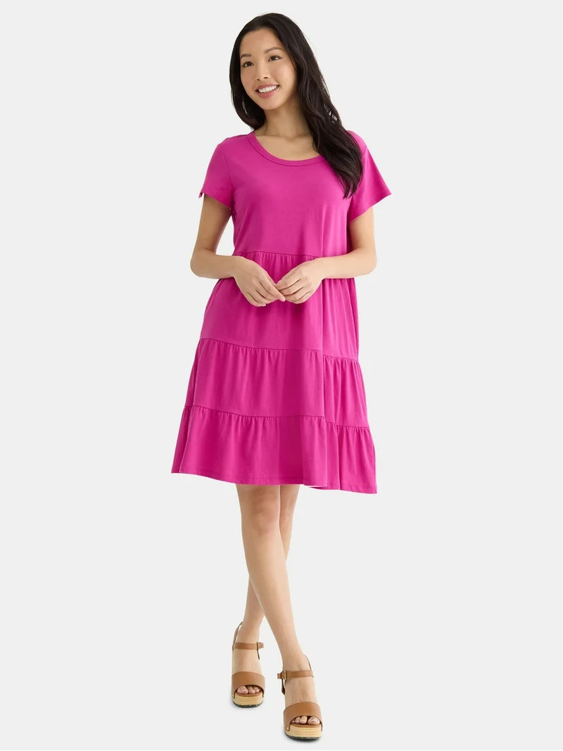Time and Tru Women's and Women's Plus Tiered Cotton Mini Dress, Sizes XS-4X - Walmart.com | Walmart (US)