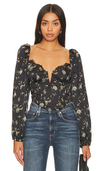 Josephine Top in Black Floral | Revolve Clothing (Global)