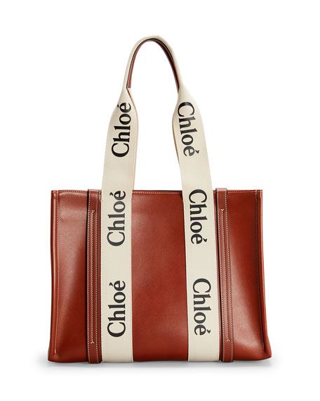 Chloe Woody Medium Logo Canvas/Leather Tote Bag | Neiman Marcus