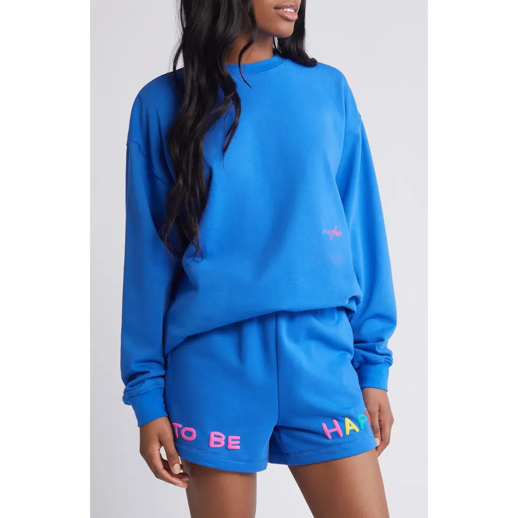 THE MAYFAIR GROUP You Deserve to be Happy Oversize Sweatshirt in Royal Blue at Nordstrom, Size Medium | Nordstrom