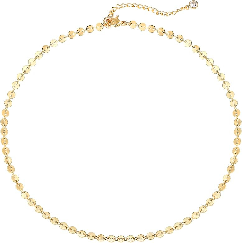 Dremmy Studios Dainty Gold Choker Necklace for Women 14K Gold Plated Coin Disc Figaro Layered Bea... | Amazon (US)