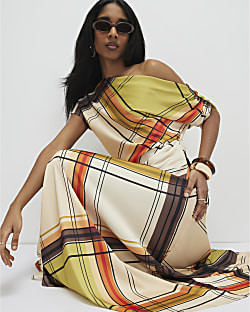 Green Check Off The Shoulder Top | River Island UK & IE