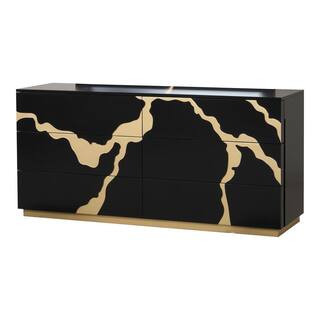 Rove Black and Gold Accents 6-Drawer 66 in. Dresser | The Home Depot