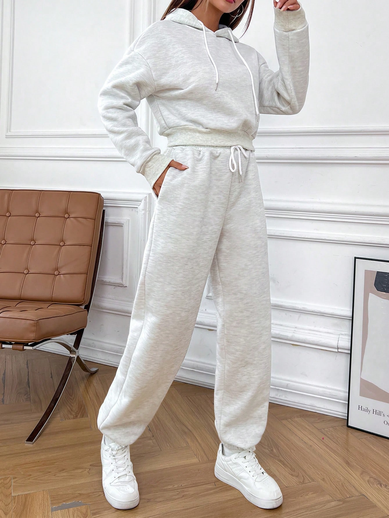 Drop Shoulder Drawstring Hoodie & Sweatpants | SHEIN