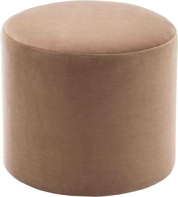 Wovenbyrd 19-Inch Wide Round Pouf Ottoman Footstool, Light Brown Velvet | Amazon (US)