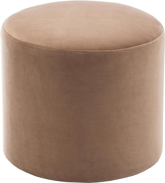 Wovenbyrd 19-Inch Wide Round Pouf Ottoman Footstool, Light Brown Velvet | Amazon (US)