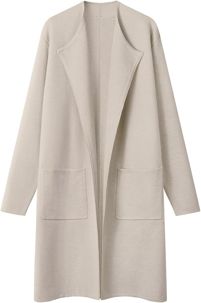 MEROKEETY Women's Open Front Coatigan Sweater Long Sleeve Casual Knit Lapel Cardigan Coat with Po... | Amazon (US)