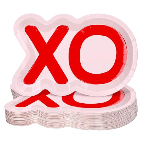Havawish 50 Pcs XO Shaped Valentine's Day Paper Plates Vday Pink Cake Plates 9" Lovely XO Disposable Paper Plates Decorations for Valentine February Birthday Class Parties Galentines Party Supply | Amazon (US)