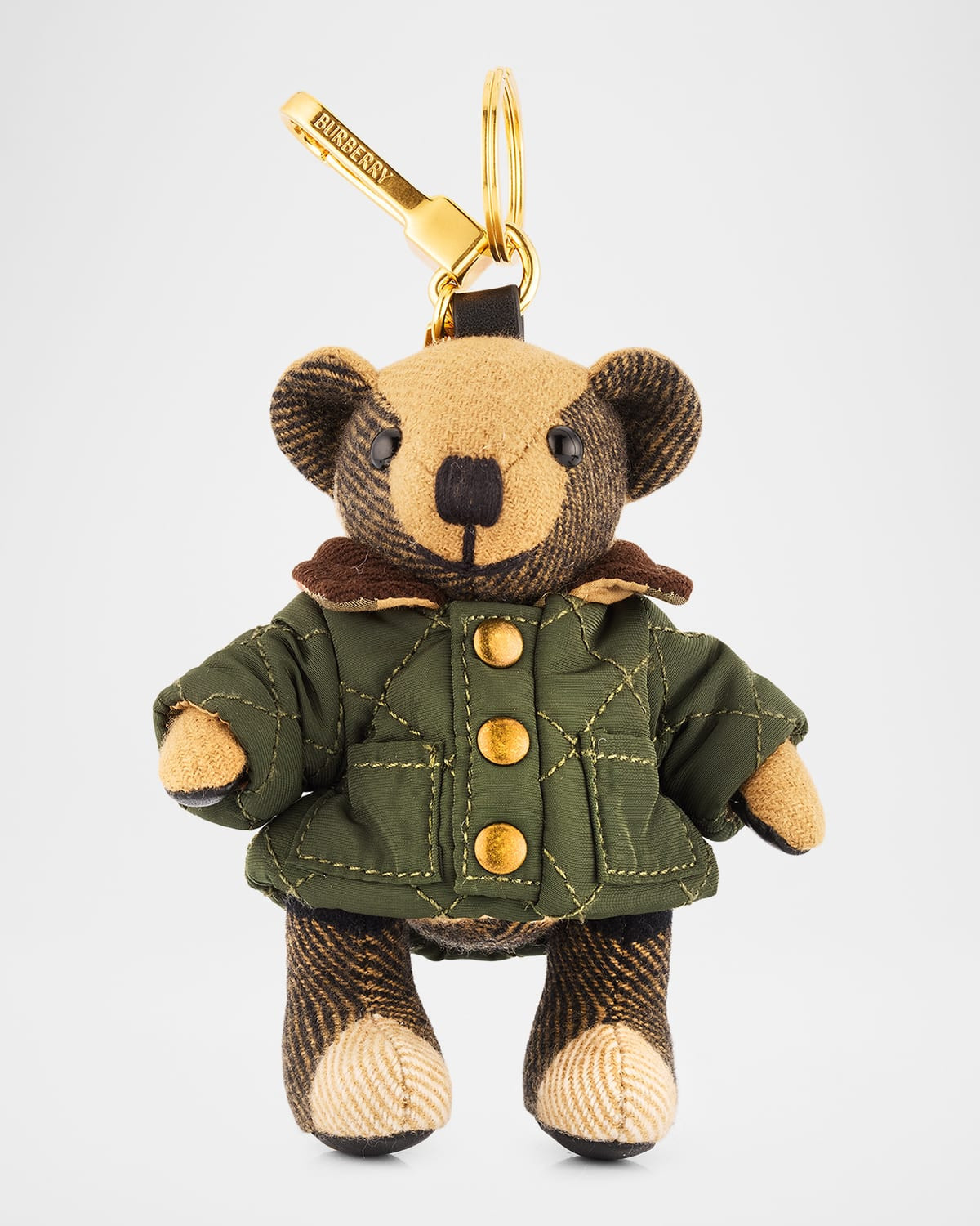 Thomas Check Cashmere Teddy Bear in Quilted Jacket Bag Charm | Neiman Marcus