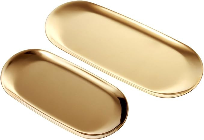 ANZOME 2 Sets Gold Oval Stainless Steel Trinket Tray,Towel Storage Dish Plate Tea Fruit Trays Cos... | Amazon (US)