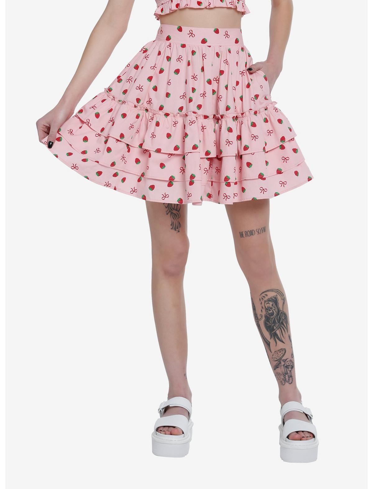 Sweet Society Strawberry & Bows Petticoat Tier Skirt | Hot Topic | Hot Topic