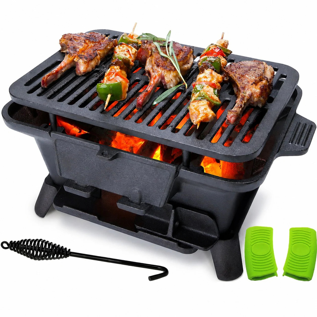 JVFCXXV Hibachi Grill Outdoor Portable Charcoal Grill PreSeasoned Cast Iron Japanese Yakitori Tabletop Grill Adjustable Height Airflow Control | Lowe's