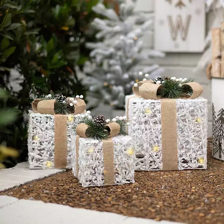 White Pre-Lit Tan Bow Gift Box, 8 in. | Kirkland's Home