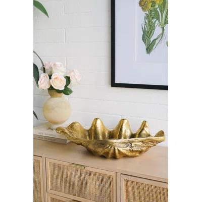 Antique Gold Clam Shell Decorative Bowl for Table Centerpiece Coastal Home Decor | Wayfair North America