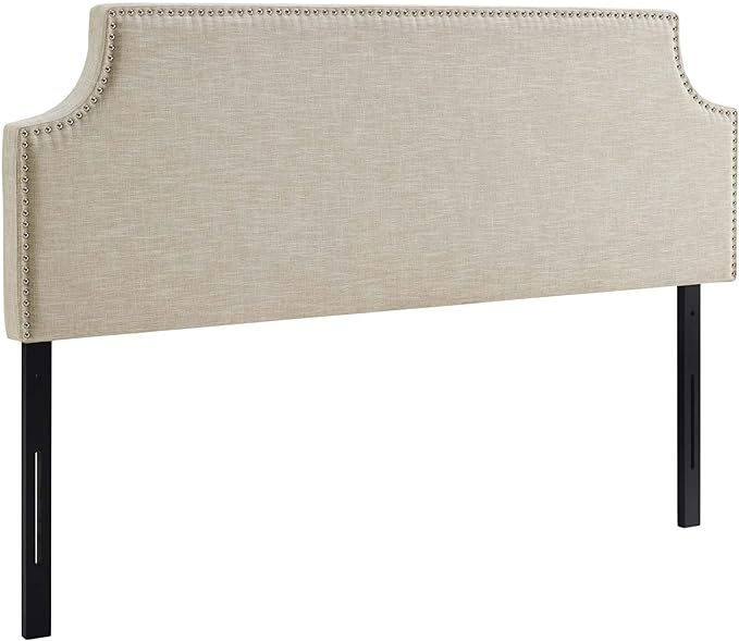 Modway Laura Linen Fabric Upholstered Queen Size Headboard with Nailhead Trim in Beige | Amazon (US)