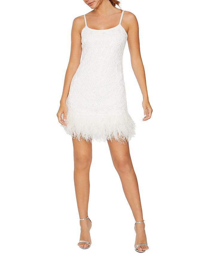 Mari Feather Trim Lace Mini Dress | Bloomingdale's (US)
