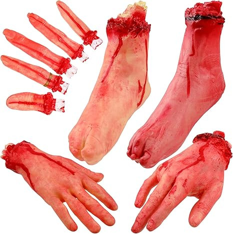 9 Pieces Halloween Severed Hands Feet Decorations Set Halloween Novelty Gag Jokes Toy Fake Human ... | Amazon (US)
